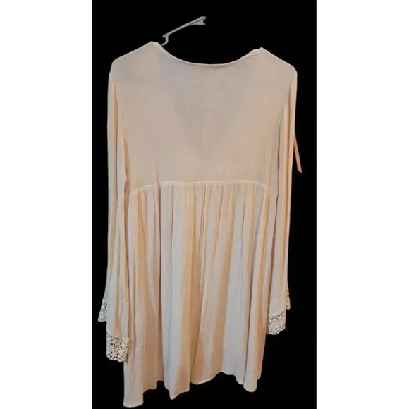 Jodifl BOHO Peasant Hippie Long Sleeve Tunic Top/Mini Dress Womens Medium Beige - Picture 2 of 5